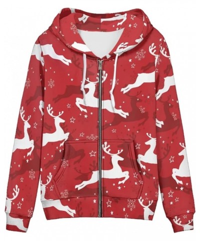 Women's Novelty Print Zip Up Hoodies Long Sleeve Hooded Sweatshirt Jacket with Pocket Christmas Reindeer-red $19.11 Hoodies &...