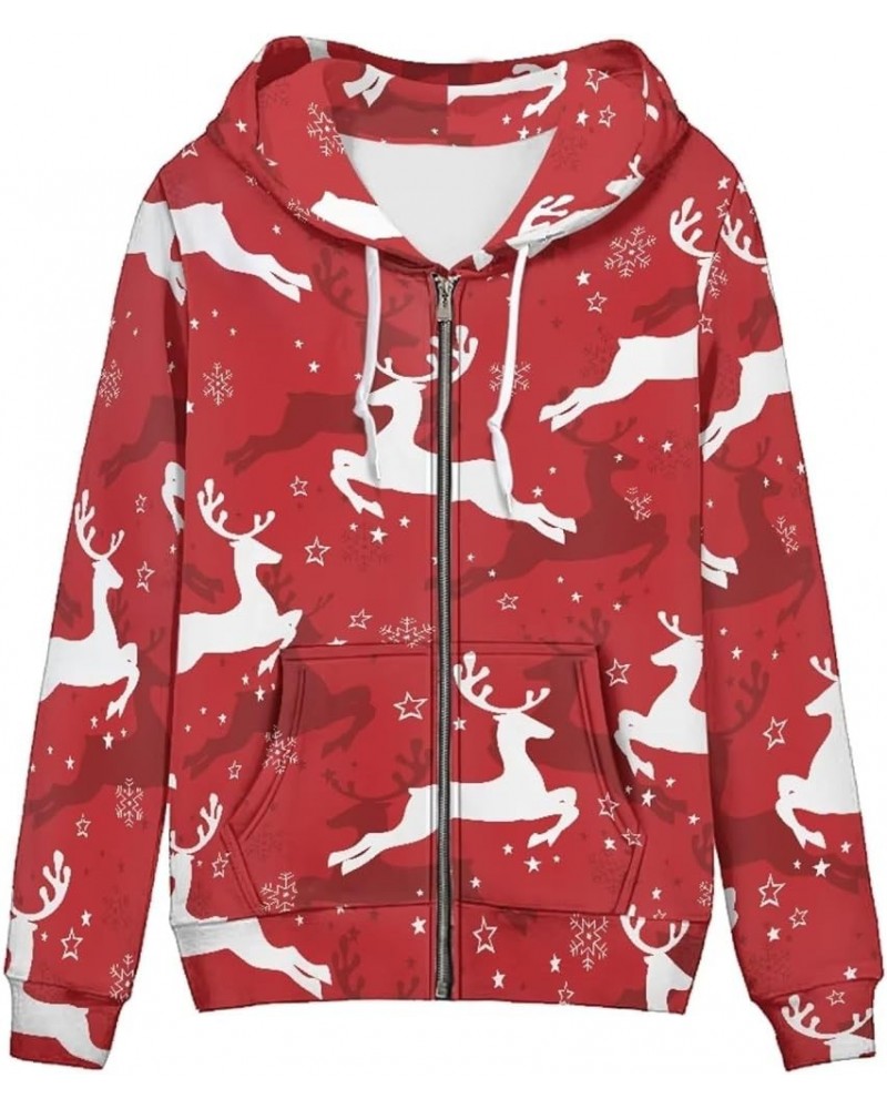 Women's Novelty Print Zip Up Hoodies Long Sleeve Hooded Sweatshirt Jacket with Pocket Christmas Reindeer-red $19.11 Hoodies &...