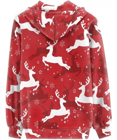 Women's Novelty Print Zip Up Hoodies Long Sleeve Hooded Sweatshirt Jacket with Pocket Christmas Reindeer-red $19.11 Hoodies &...