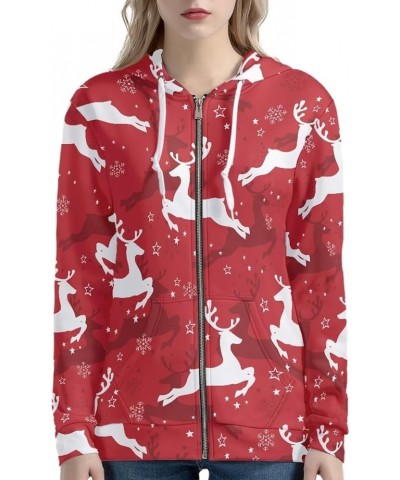 Women's Novelty Print Zip Up Hoodies Long Sleeve Hooded Sweatshirt Jacket with Pocket Christmas Reindeer-red $19.11 Hoodies &...