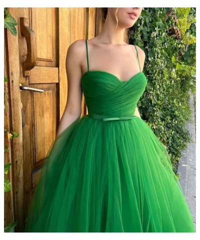 Spaghetti Straps Tulle Prom Dress for Women 2023 Tea Length Teens Formal Evening Party Dress with Pockets YO034 Fuchsia $31.0...