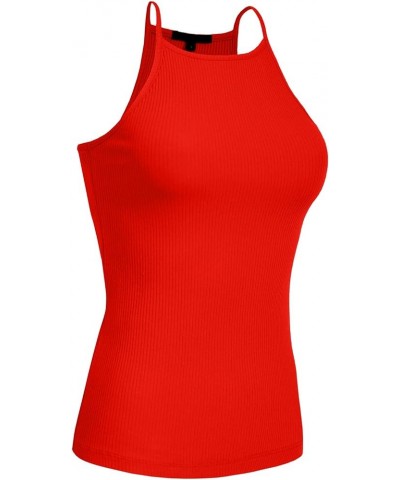 Women's Active High Neck Simple Casual Daily Spaghetti Strap Ribbed Camisole Tank Top (S-3XL) Bred $11.28 Tanks