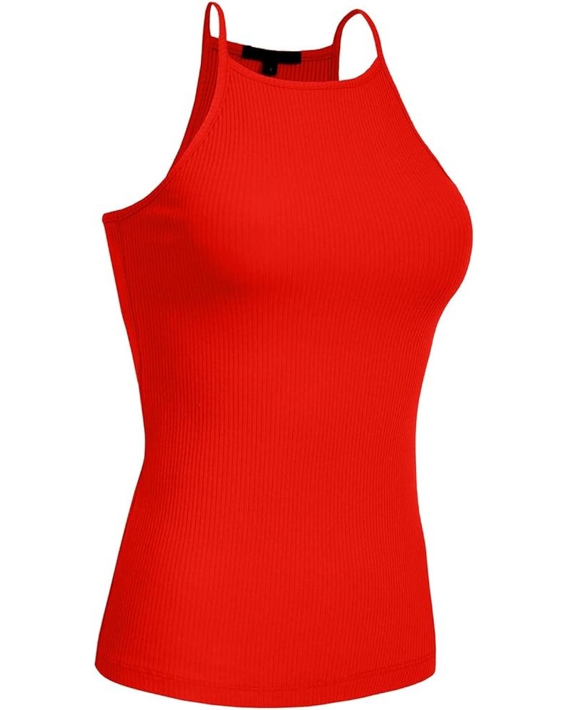 Women's Active High Neck Simple Casual Daily Spaghetti Strap Ribbed Camisole Tank Top (S-3XL) Bred $11.28 Tanks