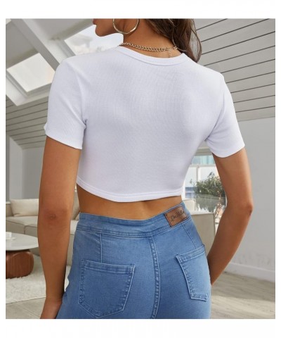 Sexy Sleeveless Crewneck Ribbed Knitted Tank Crop Tops for Women 2white $11.39 Tops