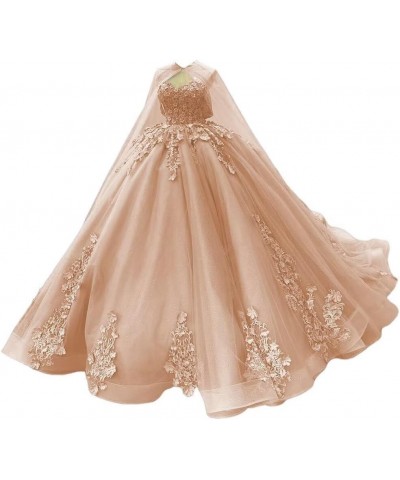 Tulle Quinceanera Dresses Lace Ball Gown Puffy Sweet 16 Dresses for Women Off Shoulder Party Dress with Cape Y110 Peach $76.1...