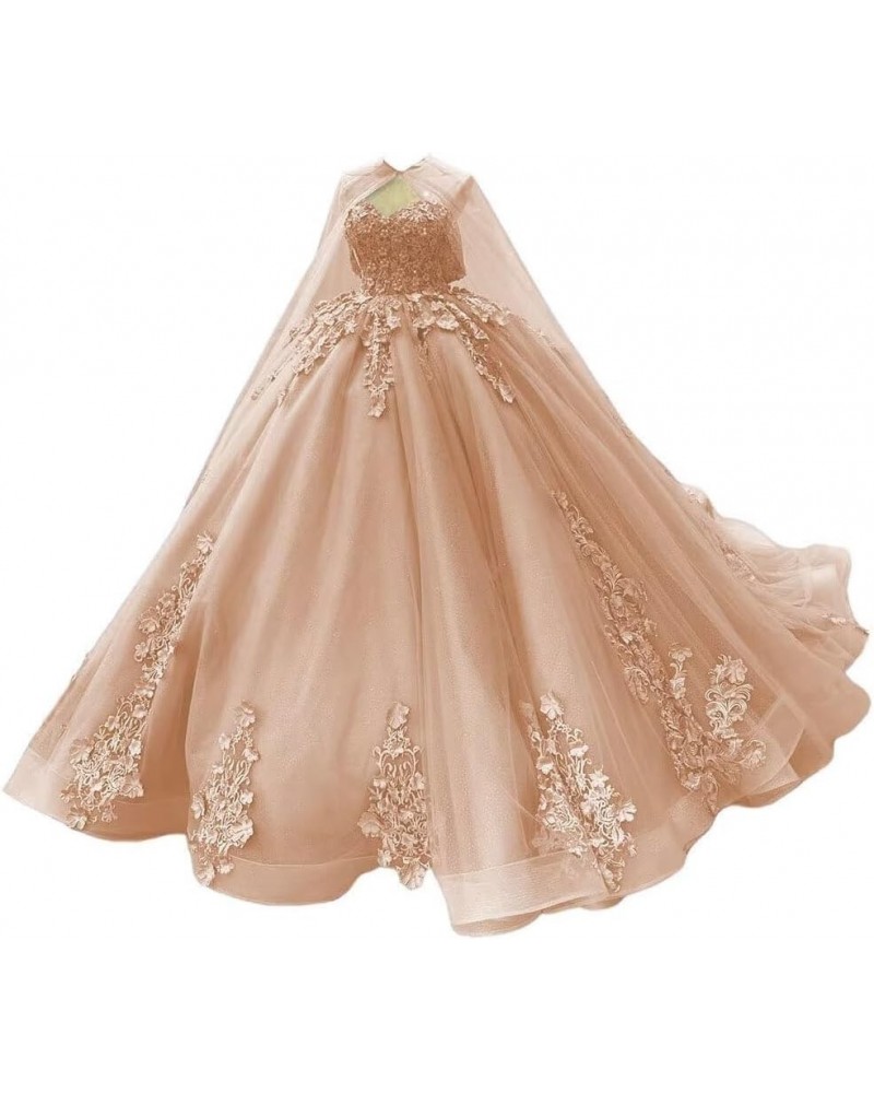 Tulle Quinceanera Dresses Lace Ball Gown Puffy Sweet 16 Dresses for Women Off Shoulder Party Dress with Cape Y110 Peach $76.1...