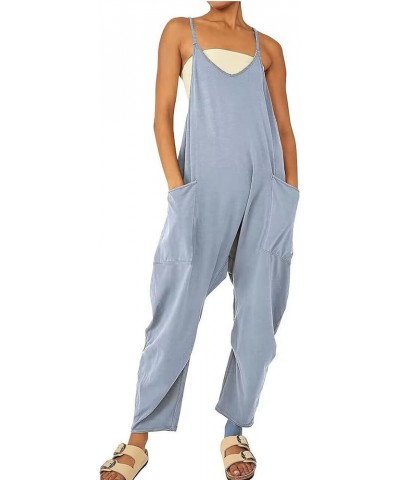 Jumpsuits for Women Casual Strap Romper Comfy Sleeveless Overalls Solid Fashion Adjustable Jumpers with Pockets A-blue $4.50 ...