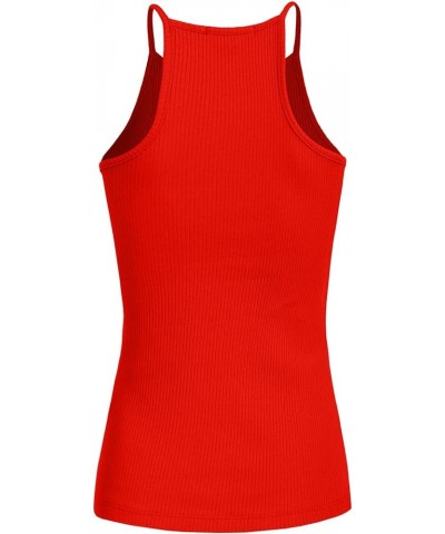 Women's Active High Neck Simple Casual Daily Spaghetti Strap Ribbed Camisole Tank Top (S-3XL) Bred $11.28 Tanks