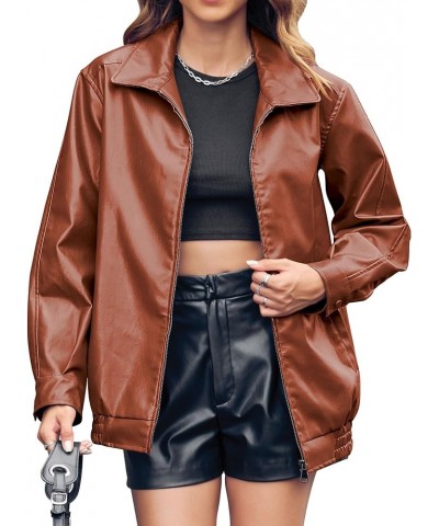 Womens Oversized Leather Jackets Faux Casual Zip Up Trendy Bomber Motorcycle Jacket with Pockets 2023 S-XL Brown $23.52 Coats