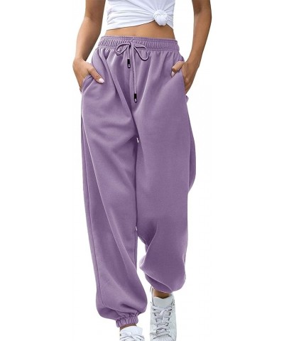 Jogger Pants for Women Street Style Athletic Sweat Pants Drawstring Baggy Solid Color Soft Casual Sweatpants Purple 9 $8.52 A...