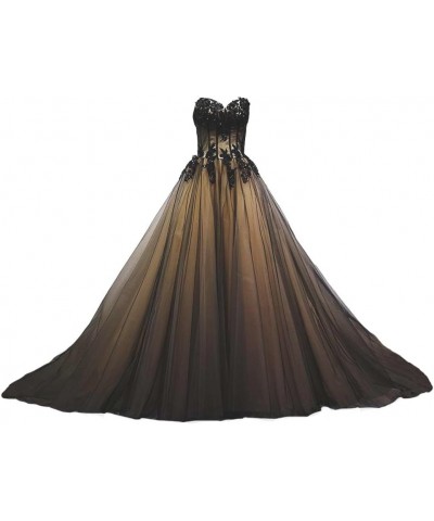 Kivary® Sweetheart Black Tulle Gold Lace Corset Ball Gown Gothic Prom Wedding Dresses Champagne $56.70 Dresses