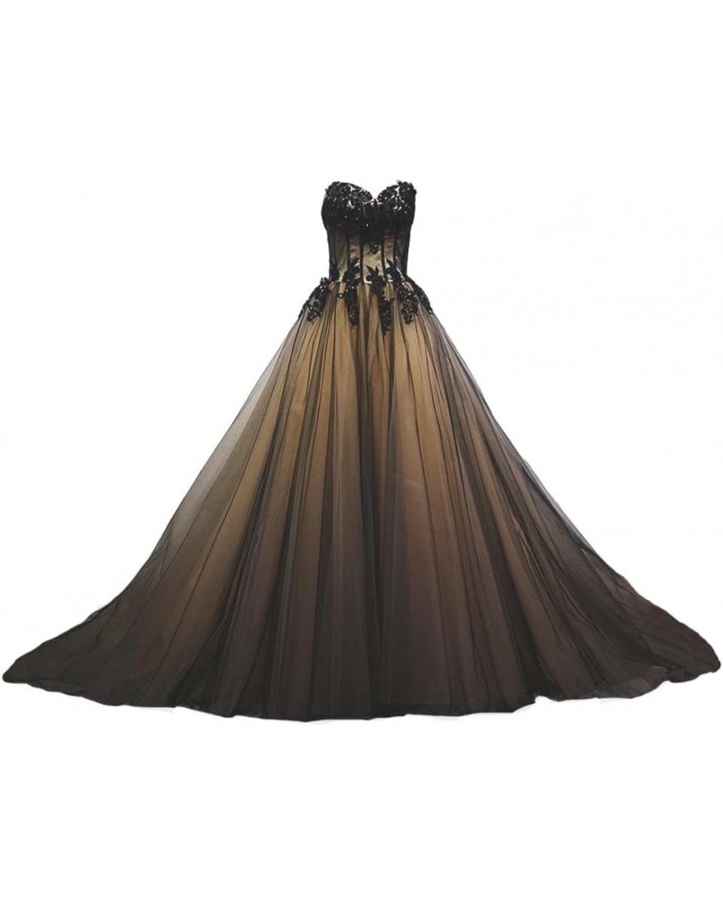 Kivary® Sweetheart Black Tulle Gold Lace Corset Ball Gown Gothic Prom Wedding Dresses Champagne $56.70 Dresses