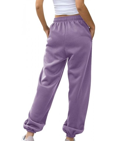 Jogger Pants for Women Street Style Athletic Sweat Pants Drawstring Baggy Solid Color Soft Casual Sweatpants Purple 9 $8.52 A...