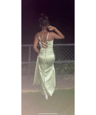 Women's Satin Prom Dress Long with Slit Ruched Mermaid Evening Gowns Formal Dress Olive Green $38.42 Dresses