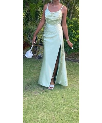 Women's Satin Prom Dress Long with Slit Ruched Mermaid Evening Gowns Formal Dress Olive Green $38.42 Dresses