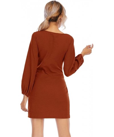 Women's Autumn Winter Cotton Long Sleeves Elegant Knitted Bodycon Tie Waist Sweater Pencil Dress Burnt Orange $15.21 Dresses