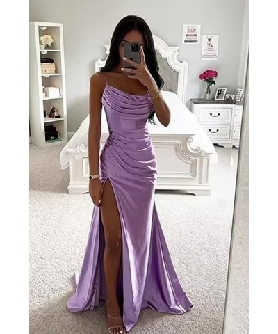 Women's Satin Prom Dress Long with Slit Ruched Mermaid Evening Gowns Formal Dress Olive Green $38.42 Dresses