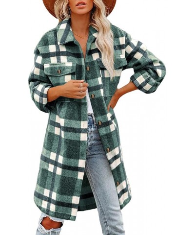 Women's Casual Brushed Flannel Plaid Shacket Jacket Oversized Button Down Shirt Jacket Check Lapel Long Sleeve Fall Tops Coat...