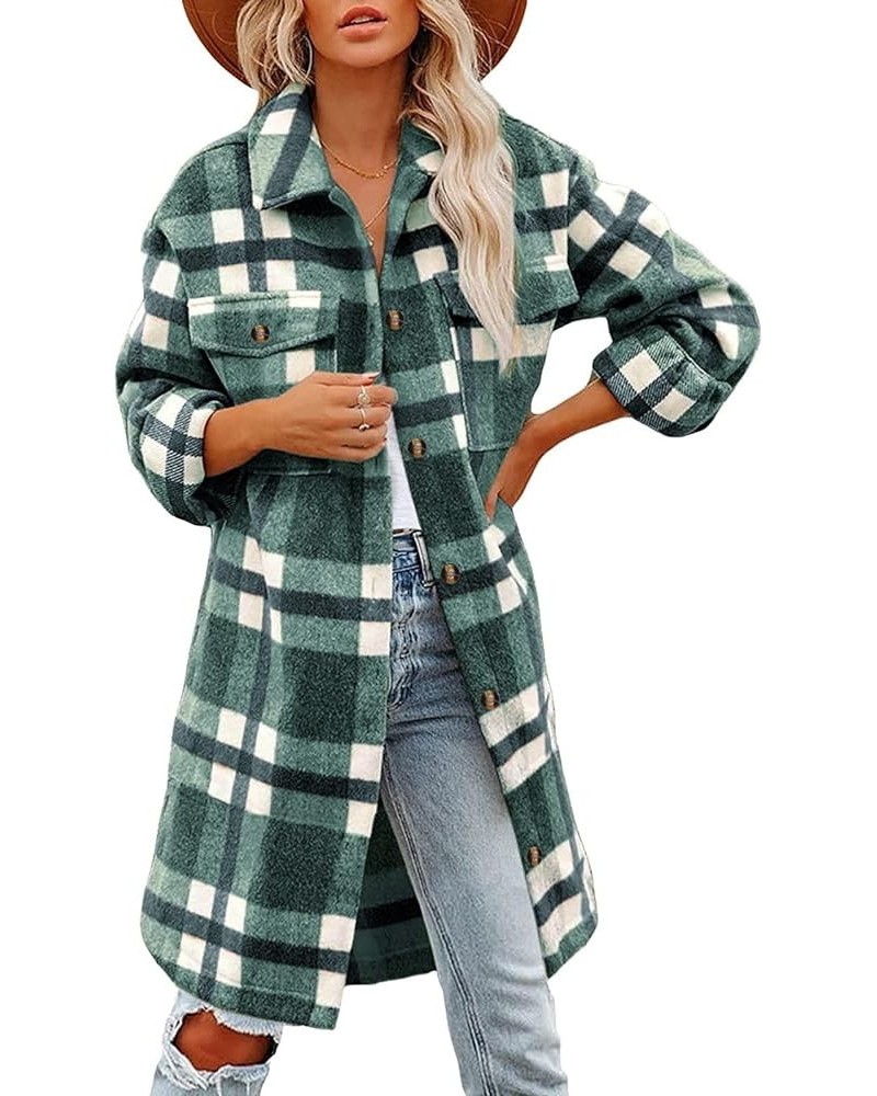 Women's Casual Brushed Flannel Plaid Shacket Jacket Oversized Button Down Shirt Jacket Check Lapel Long Sleeve Fall Tops Coat...