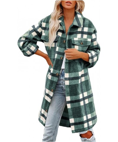 Women's Casual Brushed Flannel Plaid Shacket Jacket Oversized Button Down Shirt Jacket Check Lapel Long Sleeve Fall Tops Coat...