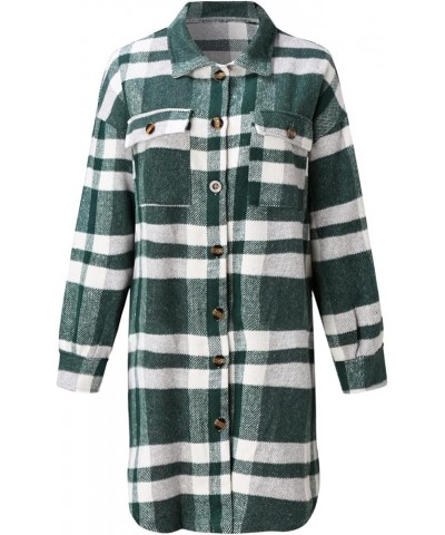 Women's Casual Brushed Flannel Plaid Shacket Jacket Oversized Button Down Shirt Jacket Check Lapel Long Sleeve Fall Tops Coat...