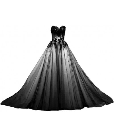 Kivary® Sweetheart Black Tulle Gold Lace Corset Ball Gown Gothic Prom Wedding Dresses Champagne $56.70 Dresses