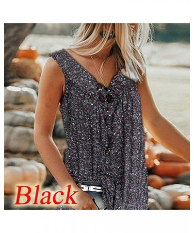 Tank Top for Women Plus Size Trendy Floral Print Loose Fit Summer Sleeveless V Neck Blouse Shirt Tunic S-7XL Black $10.43 Tanks