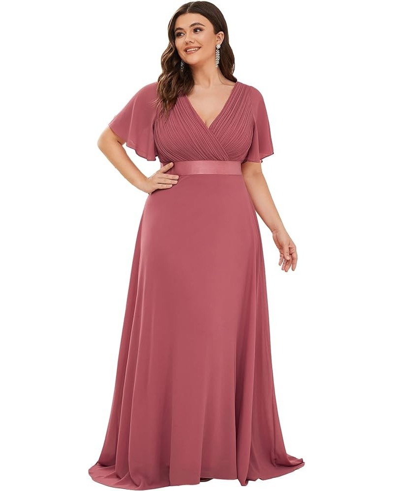 Women's Double V-Neck Formal Dresses Plus Size Bridesmaid Dress 09890-PZ Came Brown $46.70 Dresses