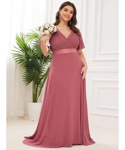 Women's Double V-Neck Formal Dresses Plus Size Bridesmaid Dress 09890-PZ Came Brown $46.70 Dresses