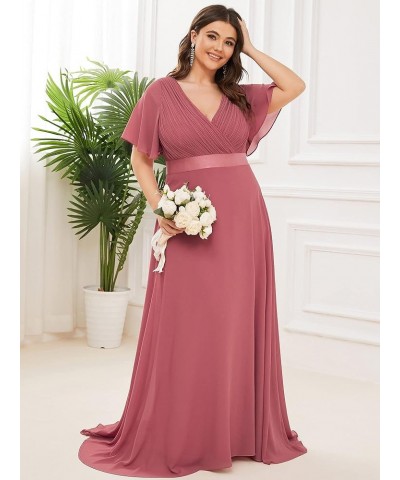 Women's Double V-Neck Formal Dresses Plus Size Bridesmaid Dress 09890-PZ Came Brown $46.70 Dresses