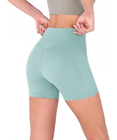 Crossover Yoga Shorts for Women 5" Inseam High Waist Athletic Workout Running Biker Shorts Pocket Chambray $12.71 Activewear