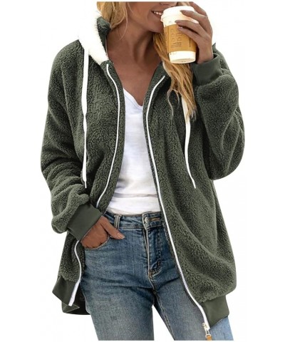 Womens 2024 Winter Fashion Plus Size Sharpa Jacket Fleece Warm Hoodie Outwear Plush Sweatshirt Thick Fuzzy Tops 23-army Green...