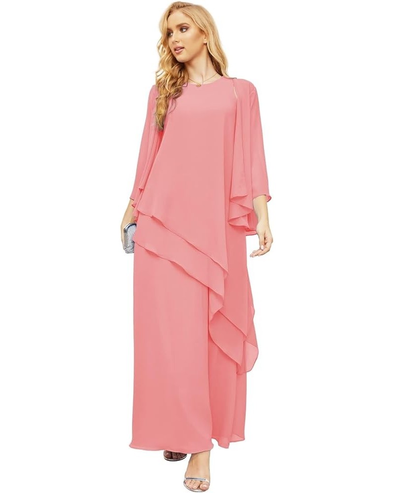 Mother of The Bride Dresses for Wedding - Jacket Chiffon Long Pleat Coral Pink $42.30 Dresses