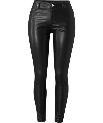 Women's Stretchy Faux Leather Leggings Pants, Sexy Red High Waisted Tights Solid Color PU Elastic Shaping Yoga Pants Black03 ...