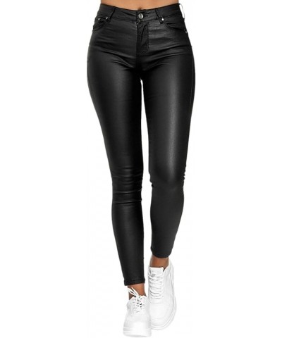 Women's Stretchy Faux Leather Leggings Pants, Sexy Red High Waisted Tights Solid Color PU Elastic Shaping Yoga Pants Black03 ...