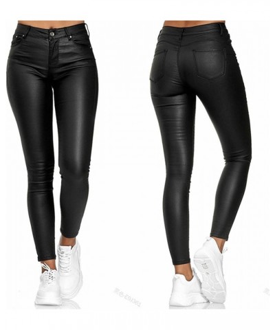 Women's Stretchy Faux Leather Leggings Pants, Sexy Red High Waisted Tights Solid Color PU Elastic Shaping Yoga Pants Black03 ...