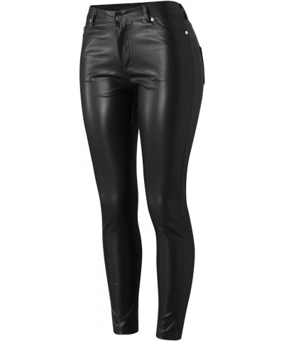 Women's Stretchy Faux Leather Leggings Pants, Sexy Red High Waisted Tights Solid Color PU Elastic Shaping Yoga Pants Black03 ...