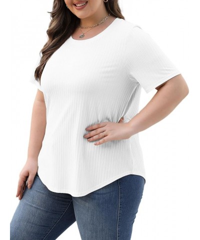 Plus Size Tops for Women Summer Casaul Short Sleeve Shirts Solid Color Basic Tee White $14.70 T-Shirts