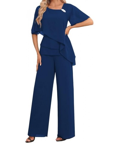 Women's 2 Pieces Mother of The Bride Pant Suits for Wedding Petite Mother of Groom Pant Set Formal Evening Gown Navy Blue $48...