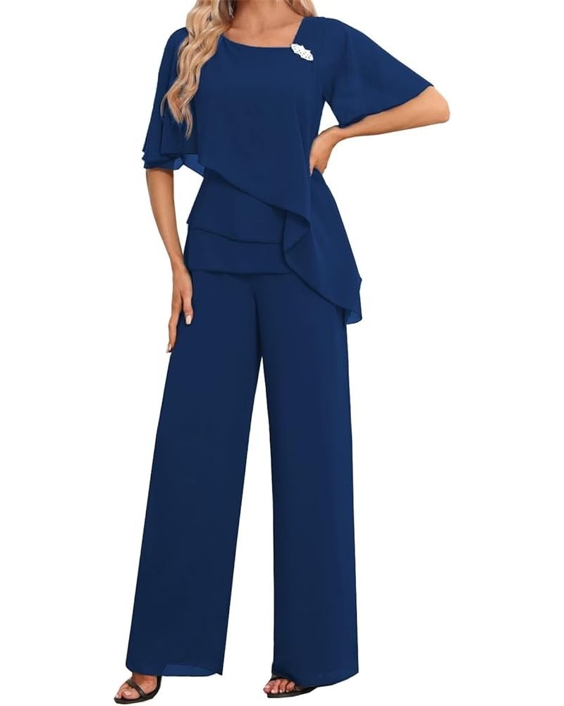 Women's 2 Pieces Mother of The Bride Pant Suits for Wedding Petite Mother of Groom Pant Set Formal Evening Gown Navy Blue $48...