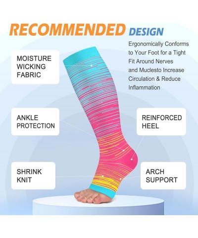 3 Pack Copper Compression Socks for Women & Men, 20-30mmHg Open Toe Knee High Stockings for Circulation Support C02-3 Pack Bl...