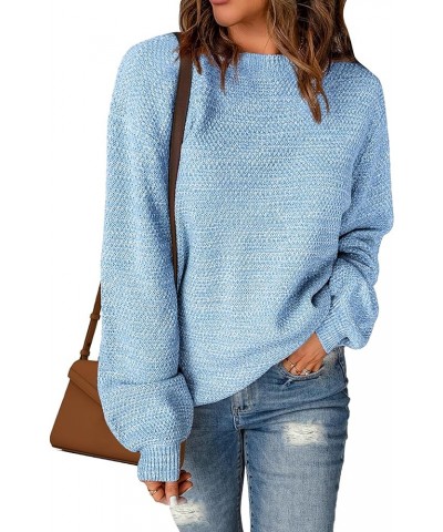 Oversized Sweaters for Women Heathered Long Sleeve Crew Neck Pullover Knit Sweater Casual Fall Tops 2024 Fashion Light Blue $...