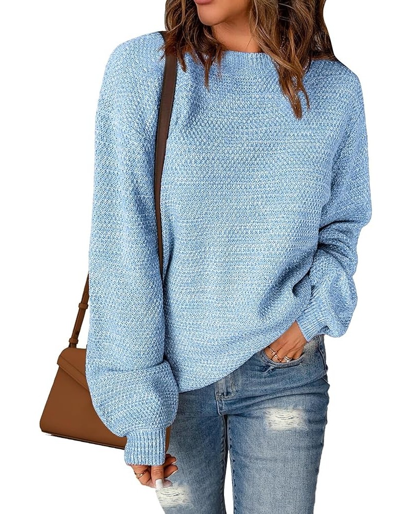 Oversized Sweaters for Women Heathered Long Sleeve Crew Neck Pullover Knit Sweater Casual Fall Tops 2024 Fashion Light Blue $...