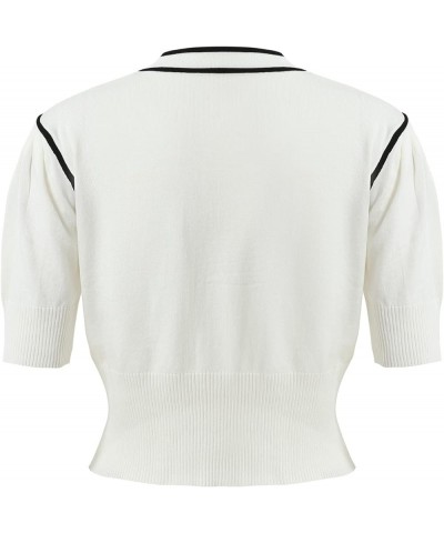 Women's V-Neck Short Sleeve Cardigan Button Down Classic Knit Shirt Top White $11.44 Sweaters