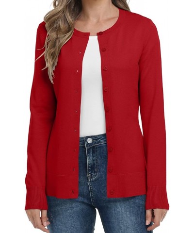 Womens Classic Open Front Knit Cardigan Long Sleeve Button Down Fall Sweaters Blouse Red $14.39 Sweaters