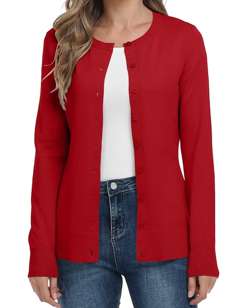 Womens Classic Open Front Knit Cardigan Long Sleeve Button Down Fall Sweaters Blouse Red $14.39 Sweaters