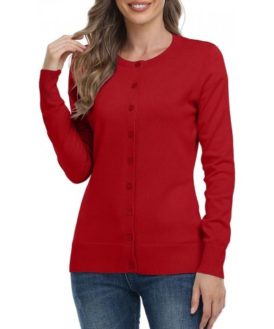 Womens Classic Open Front Knit Cardigan Long Sleeve Button Down Fall Sweaters Blouse Red $14.39 Sweaters