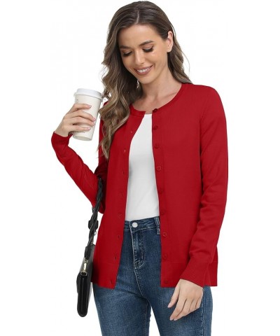 Womens Classic Open Front Knit Cardigan Long Sleeve Button Down Fall Sweaters Blouse Red $14.39 Sweaters