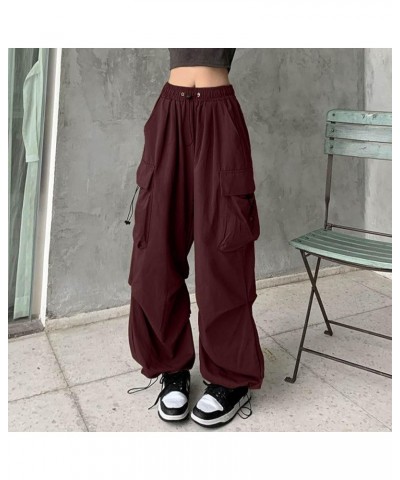 Baggy Cargo Sweatpants for Women Casual Elastic High Waist Jogger Hip Hop Y2K Pants Wide Leg Parachute Pants Streetwear B- Wi...