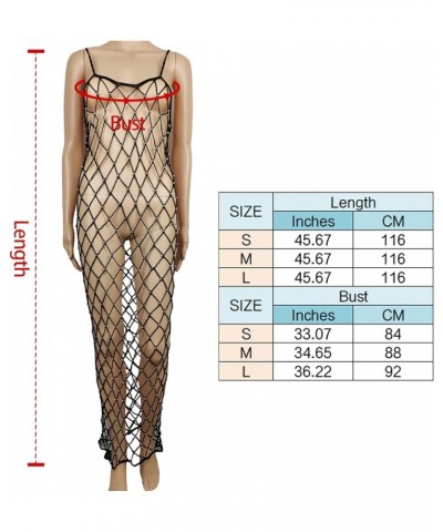 Women's Fishnet Cover Up Dress Rhinestone Long Maxi Dress Beach Crochet Bikini Coverup White $20.78 Swimsuits